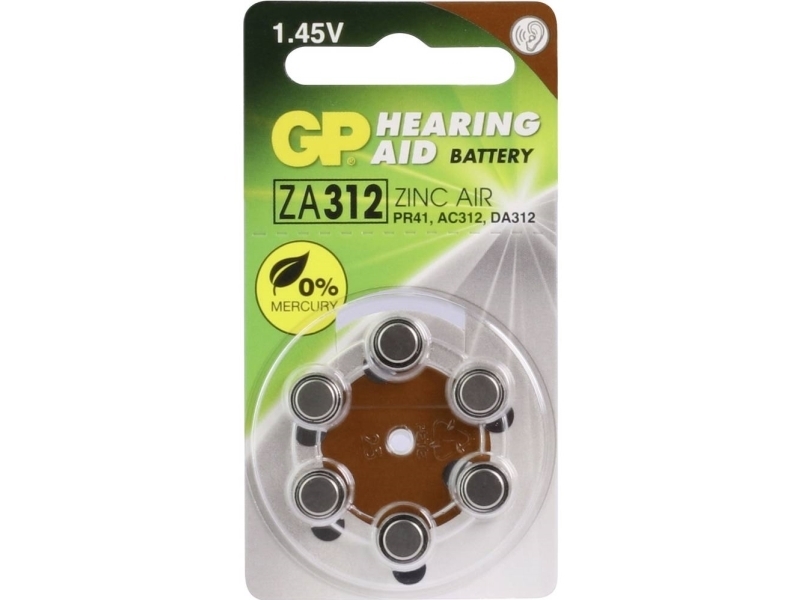 Gp Batteries Hearing Aid Za312, Einwegbatterie, Pr41, Zink-Luft, 1,4 V, 6 Stück(E), 3,6 Mm