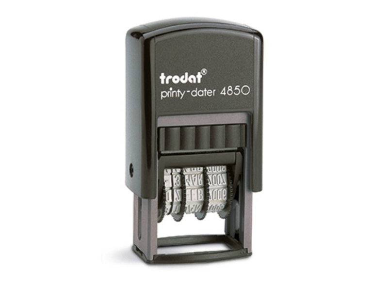 Trodat Printy 4850/L7 - Stämpel - 2-färgers (blått, rött) - lagertext, datum - 3.8 mm - GEBUCHT - 25 x 14 mm - svart handtag | Kontorsmaterial - Stämpel - Standard stämpel | GameStuff