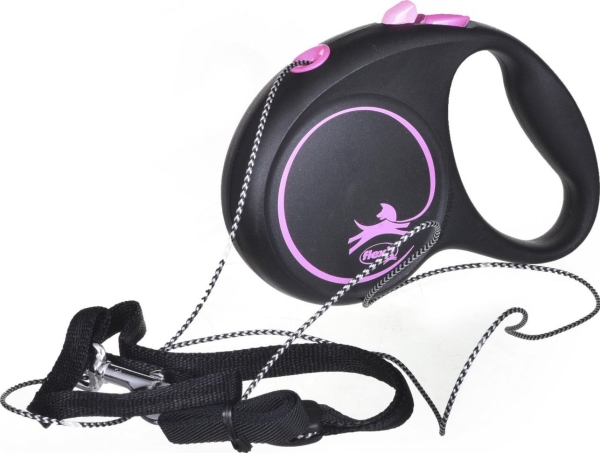 Flexi Flexi Retractable Leash Black Design S, 5 M Rope, Pink Color
