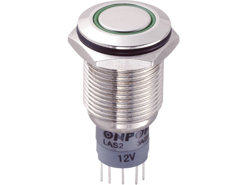 Tru Components 701870 Las2gqf-11E/G/12V/N/P Hærværkssikret Trykknap 250 V/Ac 3 A 1 X On/(On) Tastende Grøn Ip67 1 Stk