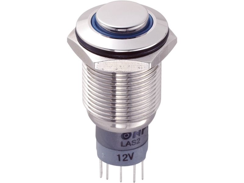 Tru Components 701884 Las2gqh-11E/B/12V/N/P Hærværkssikret Trykknap 250 V/Ac 3 A 1 X On/(On) Tastende Blå 1 Stk