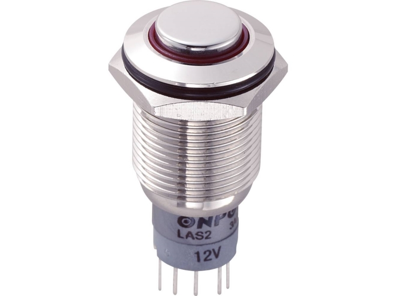 Tru Components 701909 Las2gqh-11E/R/12V/N/P Hærværkssikret Trykknap 250 V/Ac 3 A 1 X On/(On) Tastende Rød 1 Stk