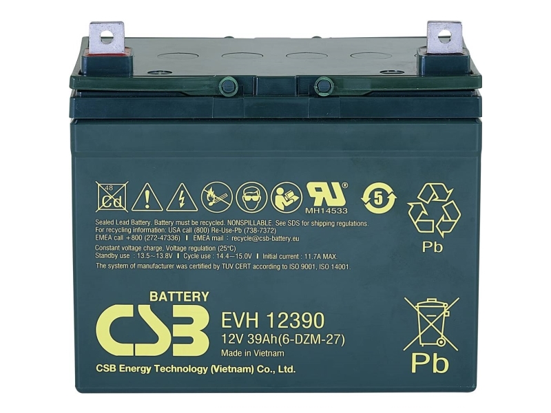 CSB Battery EVH 12390 EVH12390 Blybatteri 12 V 39 Ah Blyfilt (B x H x D) 196 x 178 x 155 mm M6-skruvanslutning Cykelstabil, underhållsfri, låg | Batterier - Bly-syra-batterier | GameStuff