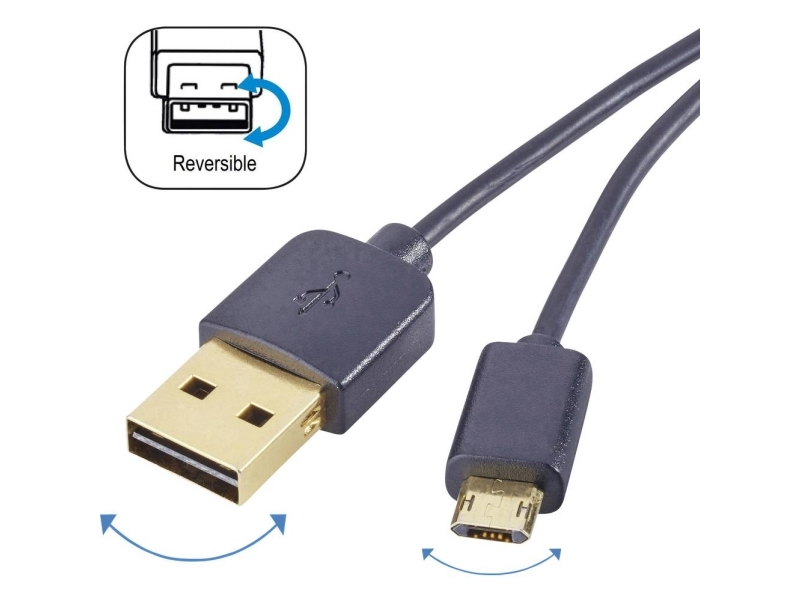 Elektriker Også ineffektiv Renkforce USB-kabel USB 2.0 USB-A-hanstik, USB-micro-B-hanstik 1.00 m Sort  Dobbeltsidet stik, forgyldte stik RF-4139064