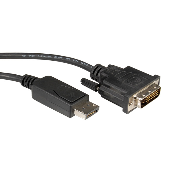 Roline Displayport / Dvi Verbindungskabel Displayport Stecker, Dvi-D 24+1-Poliger Stecker 5,00 M Schwarz 11.04.5612 Geschirmtes Displayport Kabel