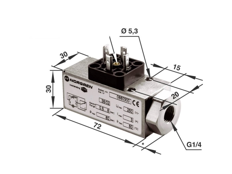 IMI NORGREN Pressostat 0881400000000000 G1/4 1 til 16 bar 1 x skiftekontakt 1 stk