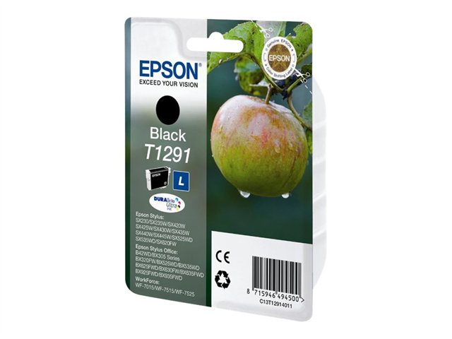 Epson Apple Singlepack Black T1291 Durabrite Ultra Ink, Tinte Auf Pigmentbasis, 11,2 Ml, 385 Seiten, 1 Stück(E)