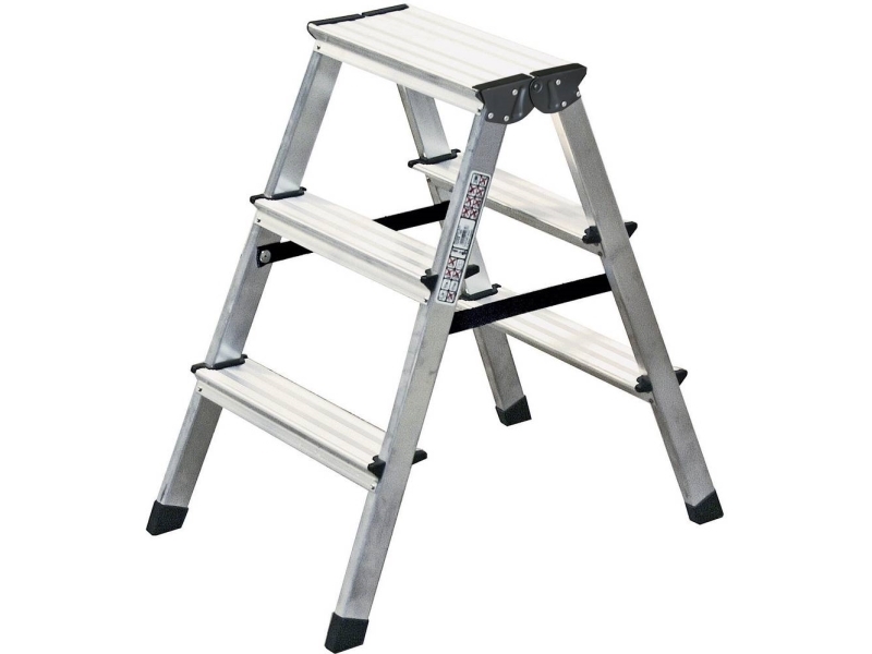 Dobbelt trappestige i aluminium arbejdshøjde maks. 2,20 m 2x3 trin 120328 (120328)