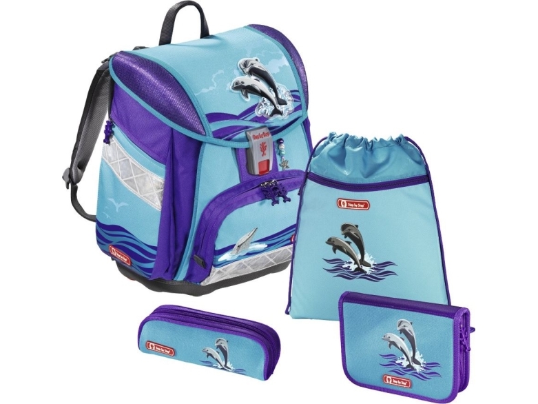 Step By Step Touch 2 "Happy Dolphins", Pencil Case, Pencil Pouch, School Bag, Sport Bag, Dreng/Pige, Mellemskole, Rygsæk, 21 L, Frontlomme, Sidelomme