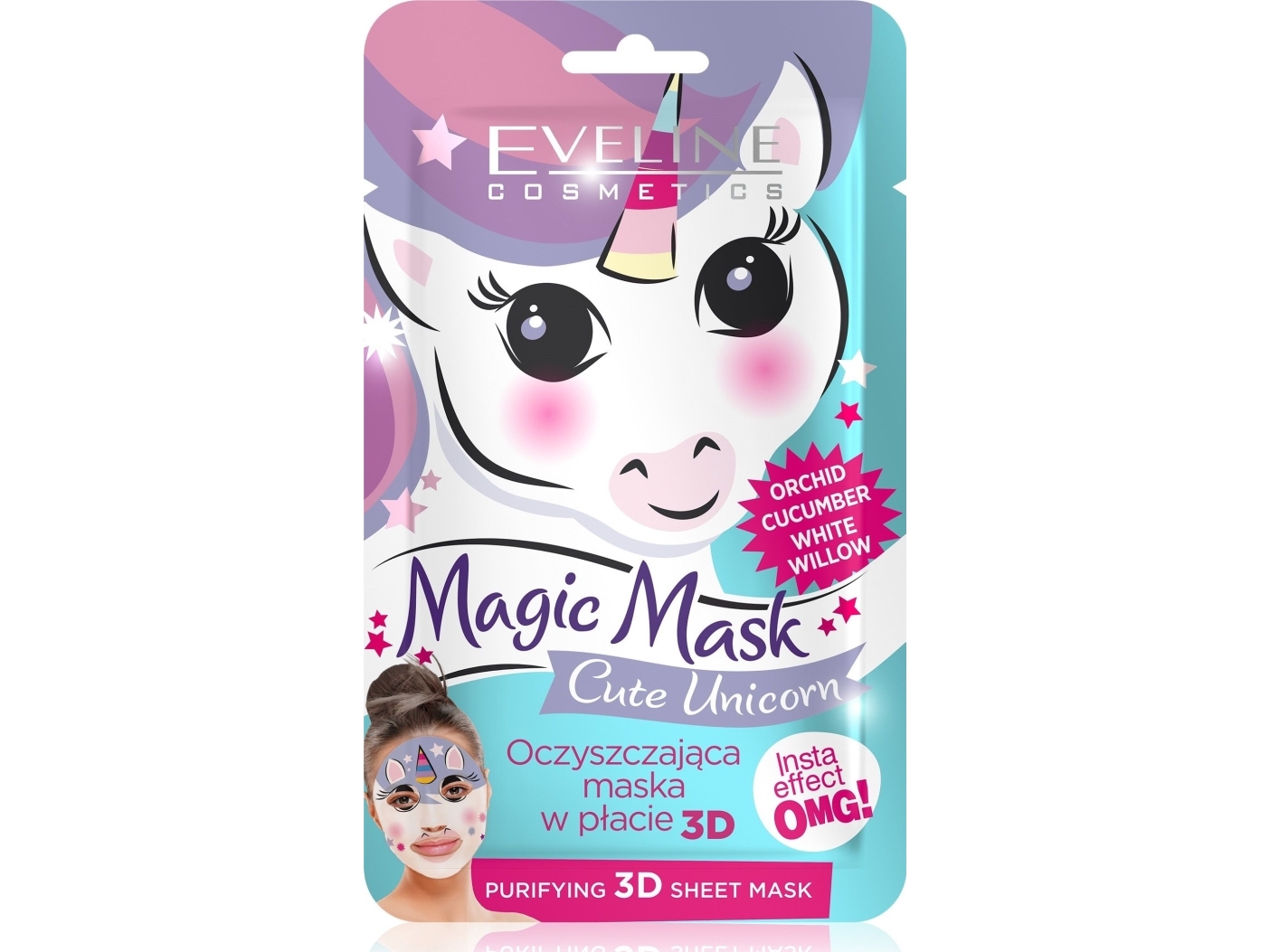 Eveline Cosmetics Magic Mask Cleaning Cloth Mask 3D Cute Unicorn