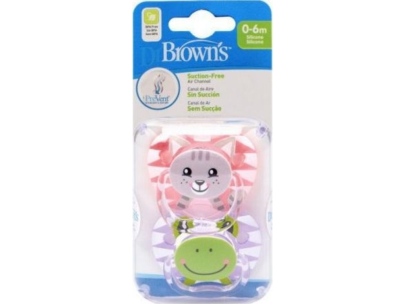 Dr Browns Pv12014-Prevent Pacifier Butterfly 0-6 Months "Animals" Collection Pink 2-Pack