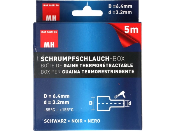 Max Hauri AG 132676, Kutistesukka, Musta, 5 m, 6,4 mm, 1 kpl, 3,2 mm