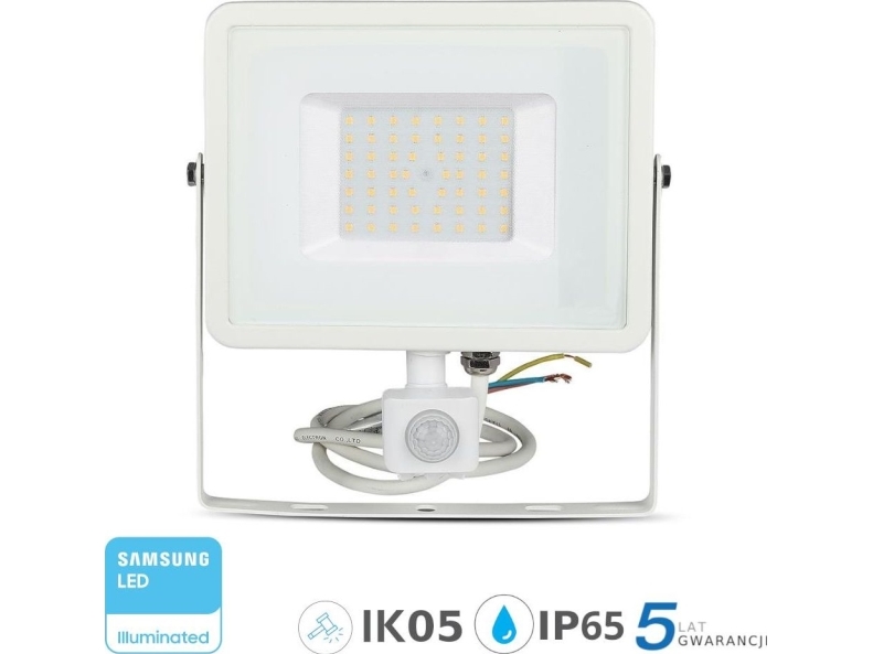 V Tac Strålkastare Led Projektor 50w 4000lm 6400k Samsung Led Med Pir Rörelsesensor Vit Ip65 468