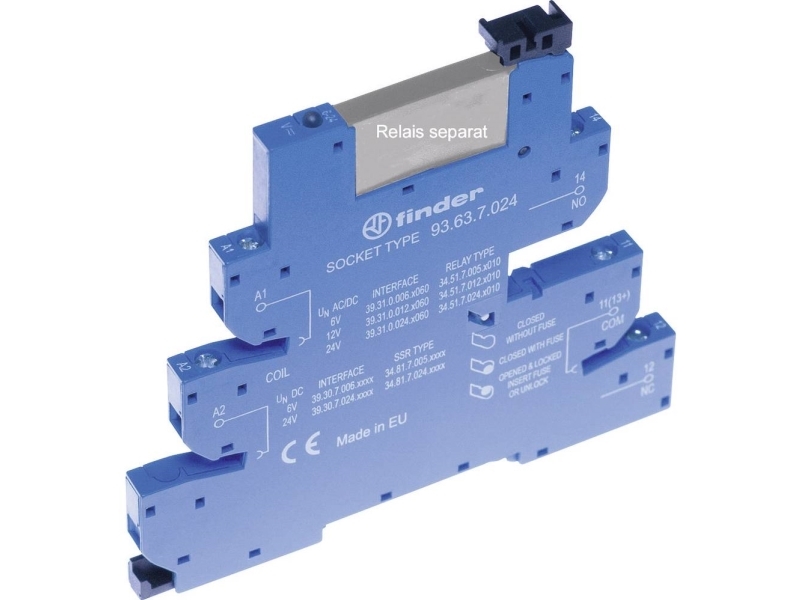 Finder 93.63.7.024 Relæsokkel Med Holdebøjle, Med Led, Med Emc-Bestykning Af Relæspolen Passer Til Serie: Phoenix Contact Serie Emd-Sl Finder 34.51,