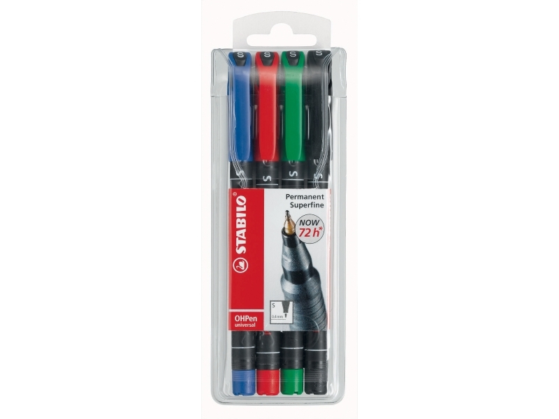 Stabilo Ohp-Stift-Set Mit 4 Farben – Extra Fein 0,4 Mm – Permanent – Geeignet Für Glatte Oberflächen