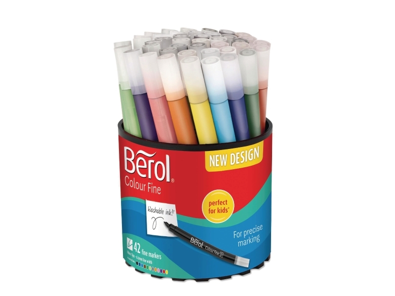 Fibertuscher Berol Colourfine, ass. farver,  42 stk.