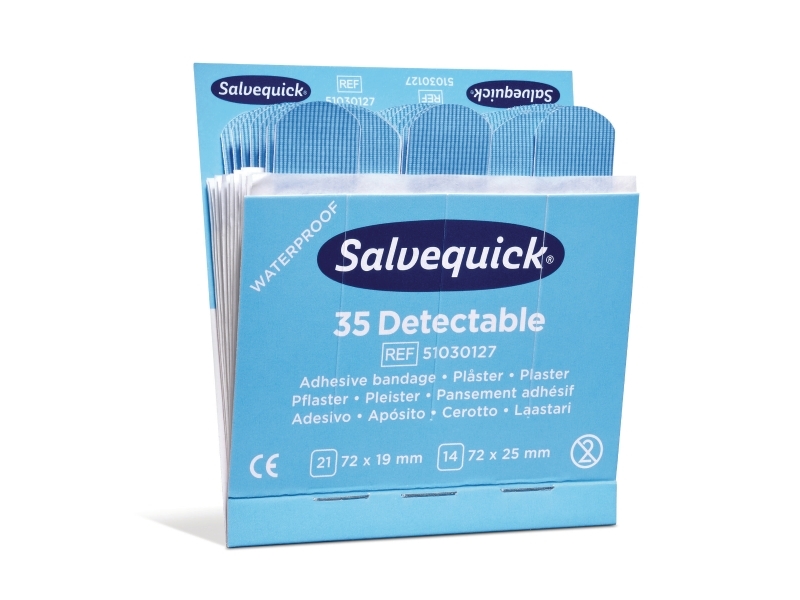 Plaster, Salvequick 35 Blue Detectable pakke a 6 stk | Kläder & Säkerhet - Säkerhetsutrustning - Första hjälpen | GameStuff