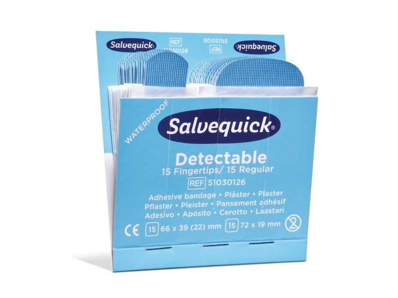 Plaster, Salvequick Blue Detectable, pakke a 6 stk | Kläder & Säkerhet - Säkerhetsutrustning - Första hjälpen | GameStuff