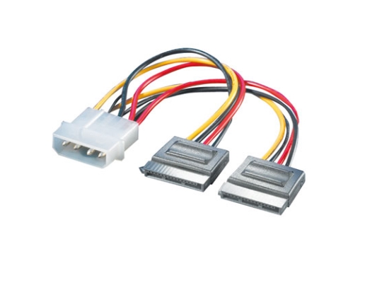 Roline Y-Adapterkabel 4 Pol. Hdd / 2X Sata, Molex (4-Pin), 0,12 M, Männlich, Weiblich, Schwarz, Rot, Weiß, Gelb