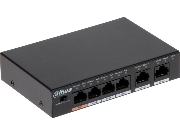 Šakotuvas 4-Ports Dahua 10/100 Mbps Unmanaged Poe Switch.