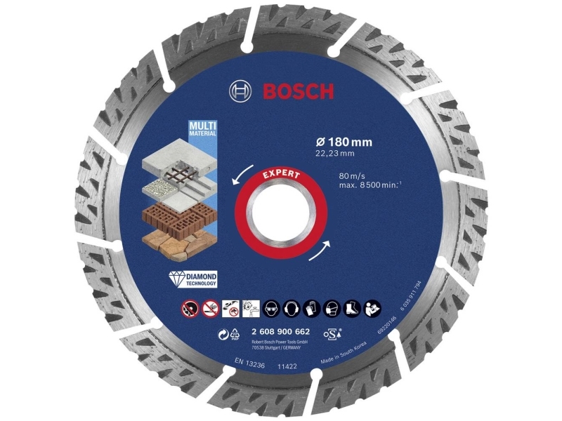 Bosch Expert Multi Material - Diamant-Schneidscheibe - Für Beton, Stahlbeton, Ziegelsteine, Dachziegel - 180 Mm (2608900662)