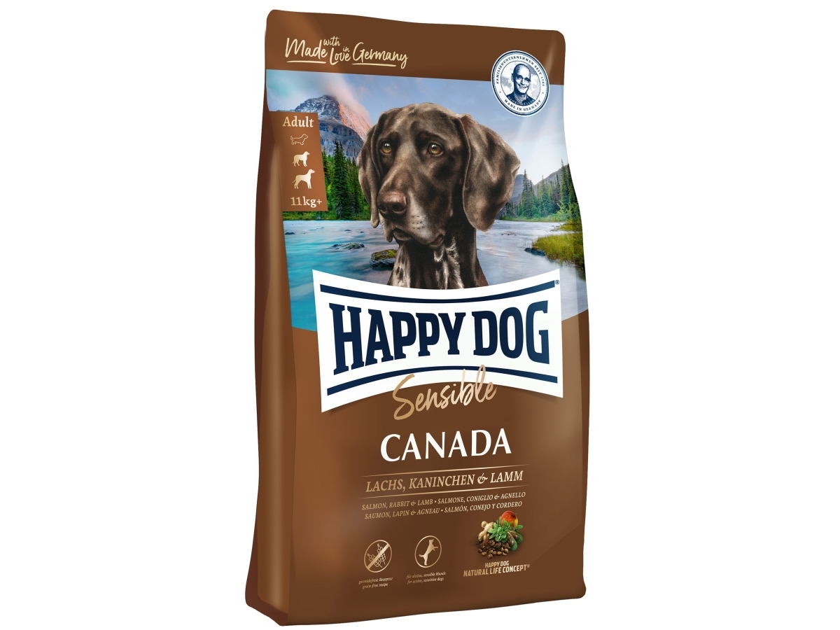 Happy Dog Supreme Sensible - Canada, Adult, Mittelgroß (11-25 Kg), Lamm, Kartoffel, Kaninchen, Lachs, 1 Kg, Gluten-Frei
