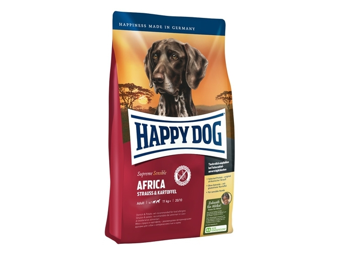 Happy Dog Africa 4Kg, Voksen, Labrador Retriever, Gigantisk (> 45 Kg), Medium (11 - 25 Kg), Æble, Struds, Grøntsag, 4 Kg