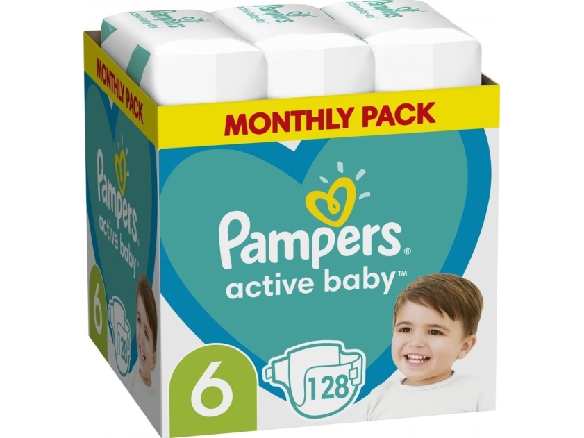 Pampers Baby Windeln Größe 6 13-18 Kg Active Baby, Packung Mit 128