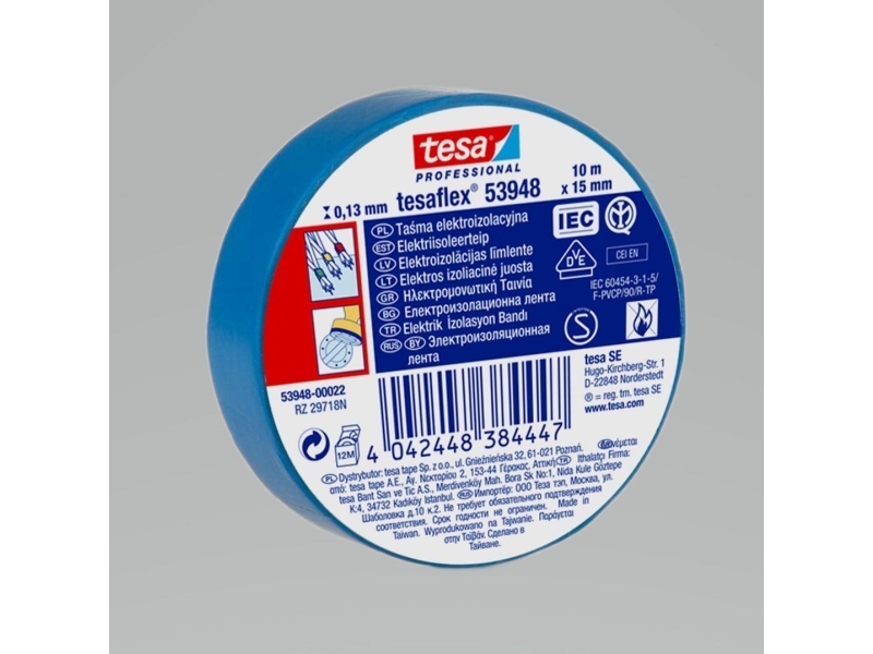 Tesa EL-ISOLERINGSTAPE. 5000V PVC 10M: 15MM BLÅ (H5394702) H5398835 TESA | Verktyg & Verkstad - Infästning - Övriga Infästning | GameStuff