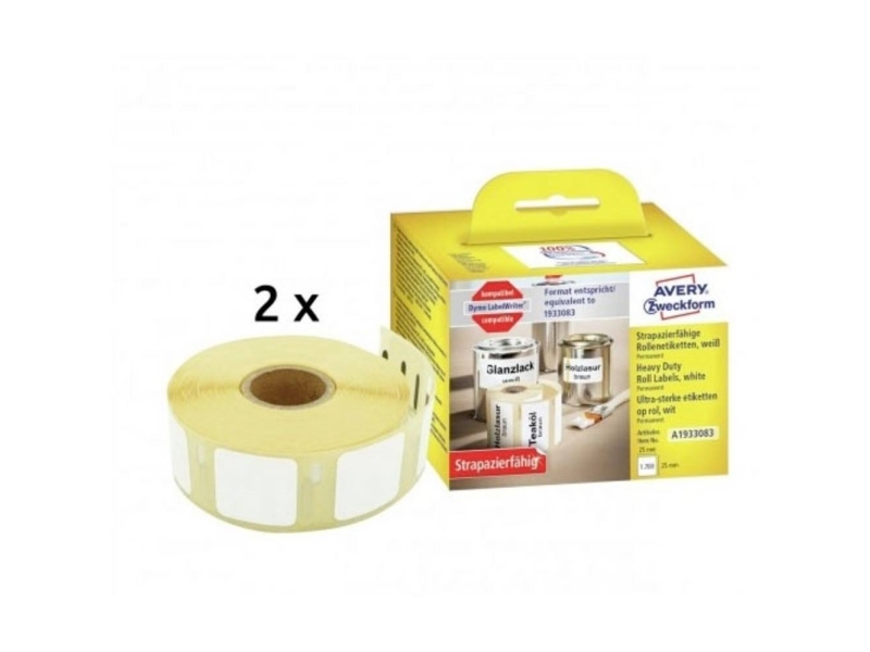 Avery A1933083 25 X 25 Mm Rolle Weiß Dauerhafte Polyester-Etiketten Kompatibel Mit Dymo Labelwriter