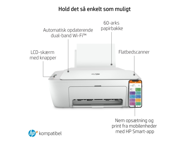HP Deskjet 2710e All-in-One Multifunktionsprinter - farve - blækprinter - 216 x 297 mm (original) - A4/Legal (medie) - op til 6 (kopiering) - op til spm -