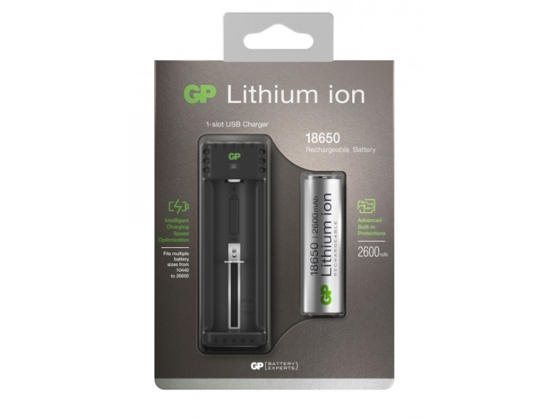 Gp Batteries Lithium-Ion Lader L111, Lithium-Ion (Li-Ion), Overopladning, Overbelastning, Kortslutning, 1 Stk, Batterier Inkluderet