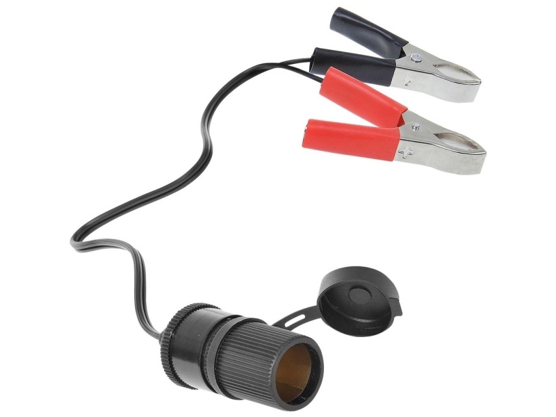 Iwh Batterieklemme Mit Steckdose, 12 Volt Kfz-Adapter, 12 Volt Mit 2 Klemmen, Länge: 250 Mm, Zum - 1 Stück (019008)