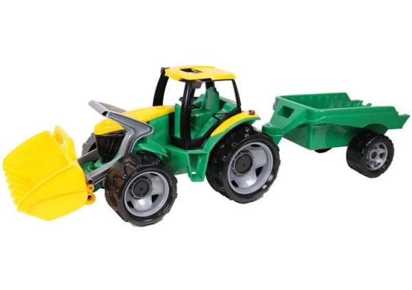 Lena GIGA TRUCKS Tractor with shovel & trailer, Traktor, 3 År, Sort, Grøn, Grå, Gul