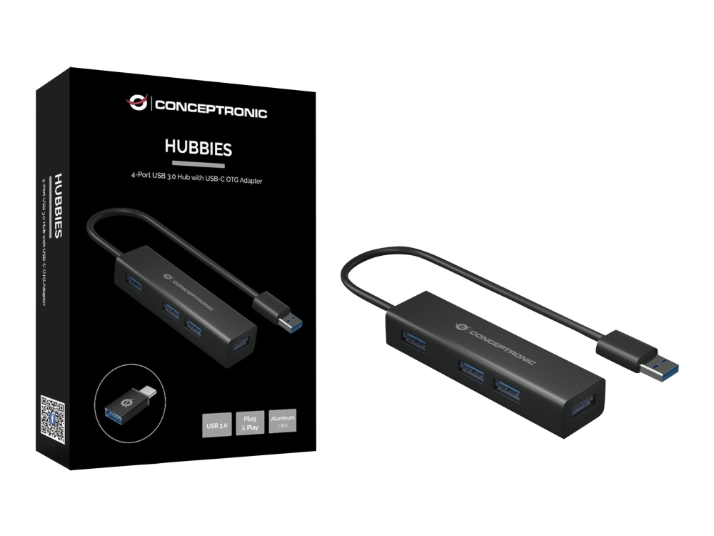 Conceptronic HUBBIES06B - hub - 4 ports USB hub - USB 3.2 - 4 ports - Sort
