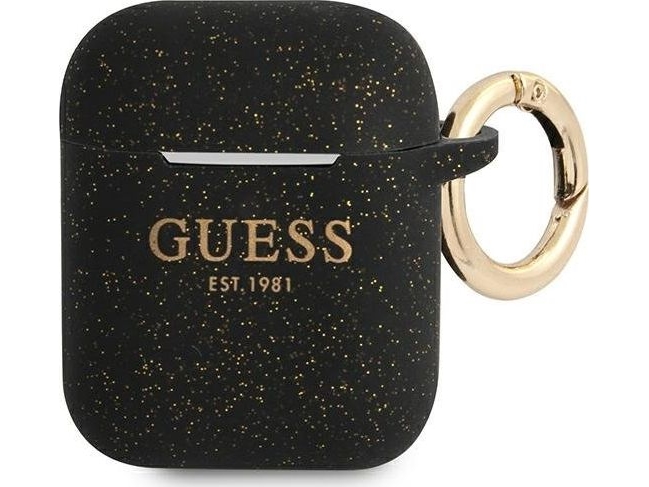 Guess Guess Gua2sggek Airpods Abdeckung Schwarz/Schwarz Silikon Glitter