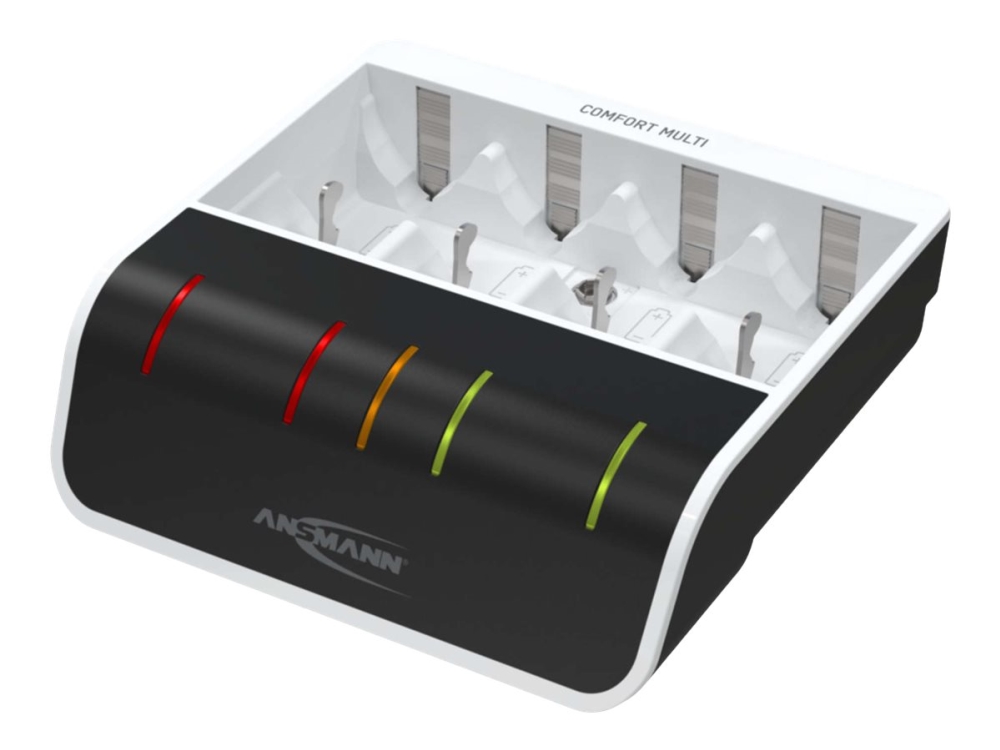 ANSMANN Comfort Multi - 1,5 timer USB-batterioplader - (for AA, AAA, C, D, 9V) - 800 mA - hvid, sort