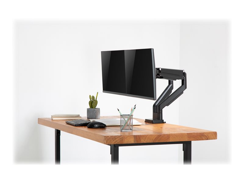 DIGITUS DA-90395 - Stativ - justerbare dobbelte arme - for 2 LCD displays - plastik, aluminium, stål - mat sort - skærmstørrelse: 15-32 - skrivebordsstander