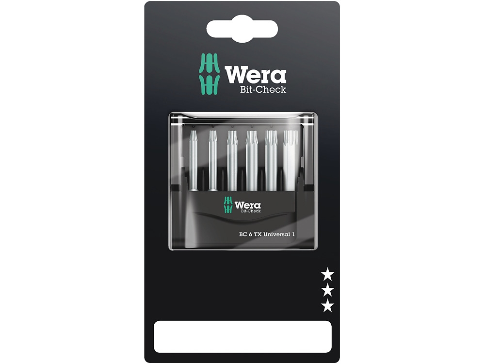 Wera 05073637001, 6 Stk, Torx, Tx10, Tx15, Tx20, Tx25, Tx30, Tx40, Stål, 1X Tx 10X50 Mm 1X Tx 15X50 Mm 1X Tx 20X50 Mm 1X Tx 25X50 Mm 1X Tx 30X50 Mm 1