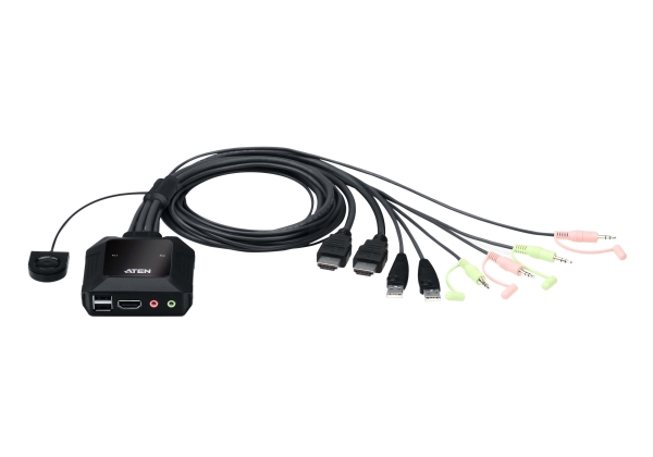 Aten 2-Port Usb 4K Hdmi Kabel Kvm Switch Mit Remote-Port-Wähler, 4096 X 2160 Pixel, 4K Ultra Hd, 3,47 W, Schwarz