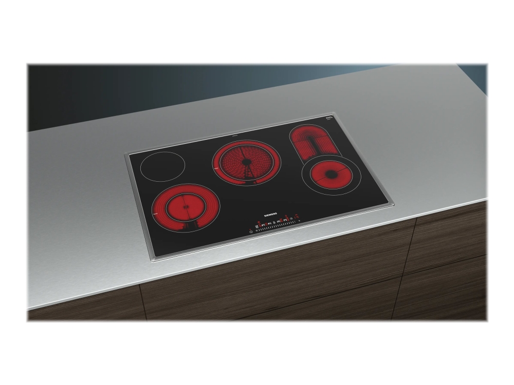 Siemens iQ300 ET845FCP1D - Keramisk häll - 4 kokplattor - Fördjupning - bredd: 78 cm - djup: 50 cm - med kanter i rostfritt stål - svart / rostfritt stål | Vitvaror - Spishäll - Keramikhäll | GameStuff