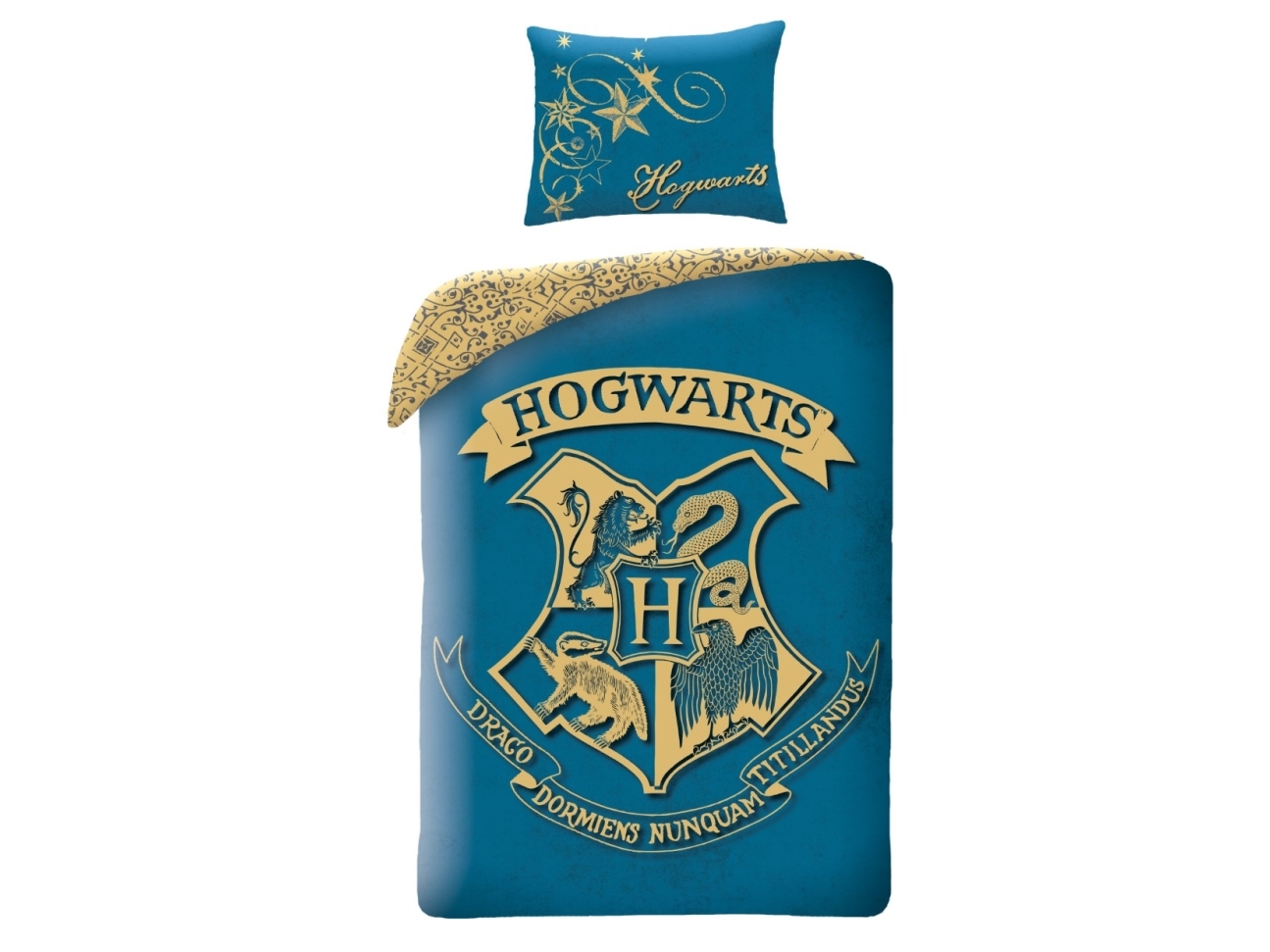 Billede af Harry Potter Hogwarts Sengetøj 2I1 Design 3 - 100 Procent Bomuld