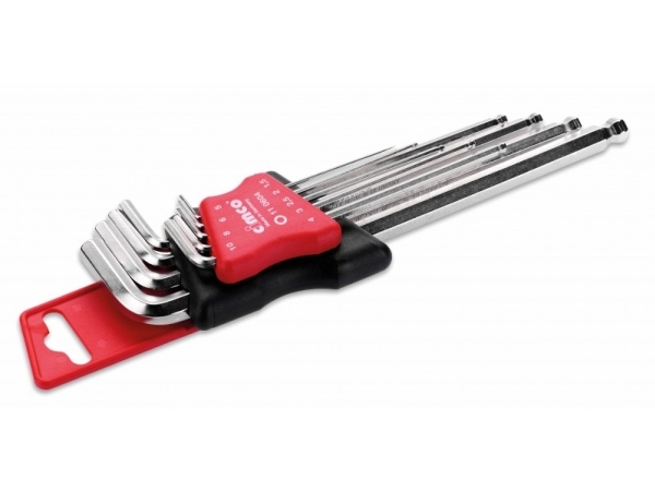 Cimco 110604, L-formet unbrakonøgle, Metric, 9 stk, Krom-vanadium-stål, Kromatering, 1.5,2,2.5,3,4,5,6,8,10 mm