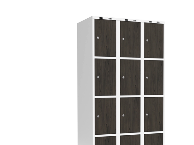 Garderobeskab 3x300 mm Lige tag 4-delt søjle Laminat dør Nocturne wood Cylinderlås