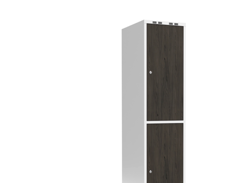 Garderobsskåp 1x400 mm platt tak 2-delad pelare laminatdörr Nocturne wood cylinderlås | Köksapparater - Storköksutrustning - Inventarier - Skåp | GameStuff
