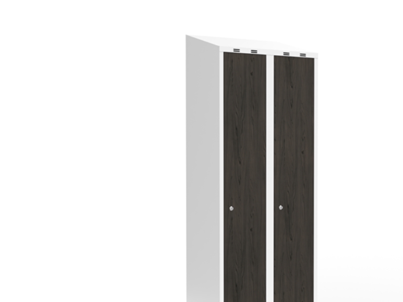 Garderobskåp 2x300 mm sned tak hel stolpe laminatdörr Nocturne wood cylinderlås | Köksapparater - Storköksutrustning - Inventarier - Skåp | GameStuff