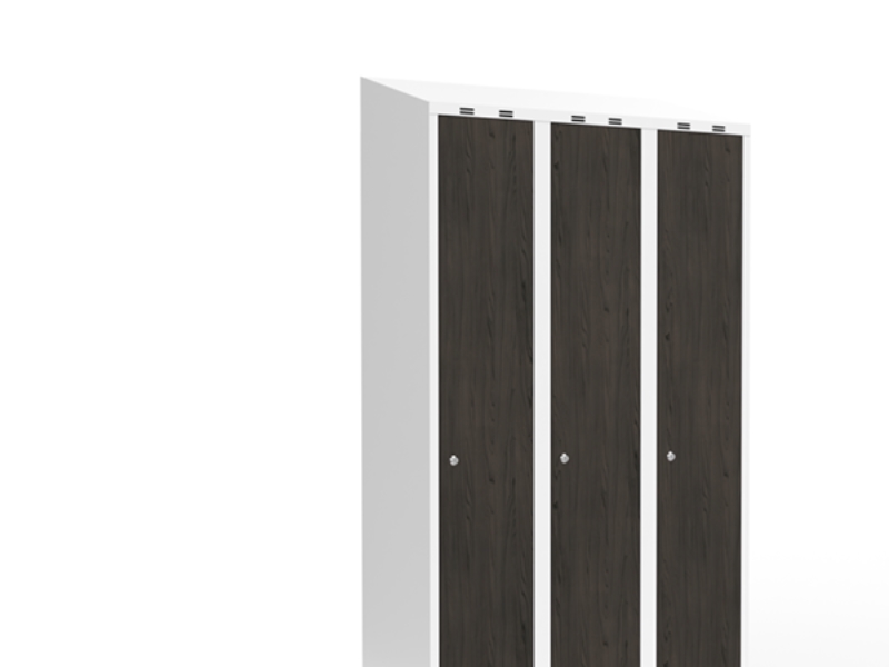 Garderobeskab 3x300 mm Skråt tag Hel søjle Laminat dør Nocturne wood Cylinderlås