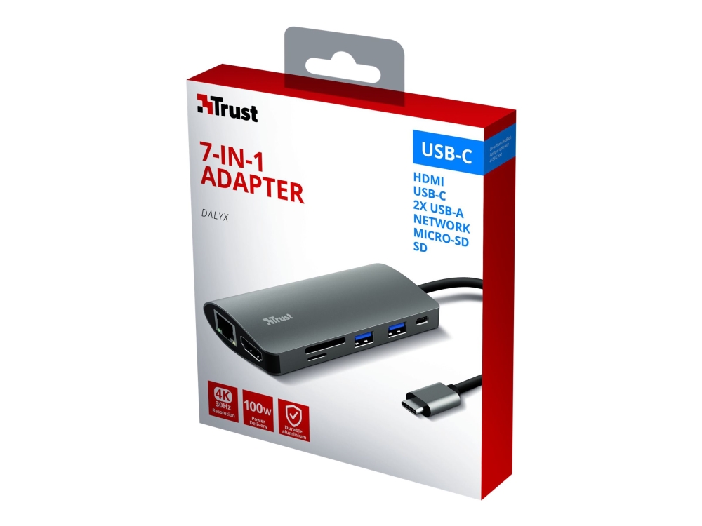 Trust Dalyx 7-in-1 USB-C Adapter - Dockingstation - USB-C 3.2 - HDMI - GigE