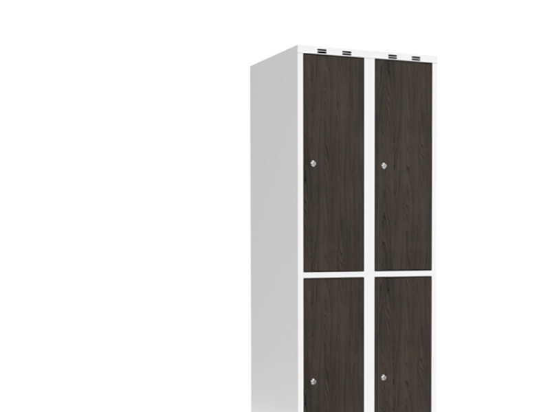 Garderobeskab 2x300 mm Skråt tag 2-delt søjle Laminat dør Nocturne wood Cylinderlås