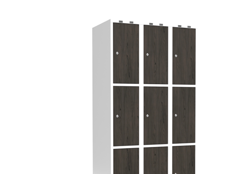 Garderobeskab 3x400 mm Lige tag 3-delt søjle Laminat dør Nocturne wood Cylinderlås